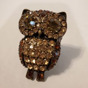 Amber Colored Stones Owl Ring with Expandable Band